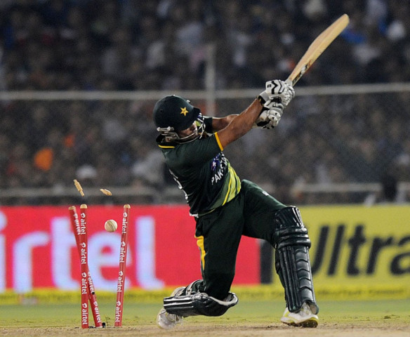 umar akmal missing a shot and getting bowled out photo bcci umar akmal missing a shot and getting bowled out photo bcci