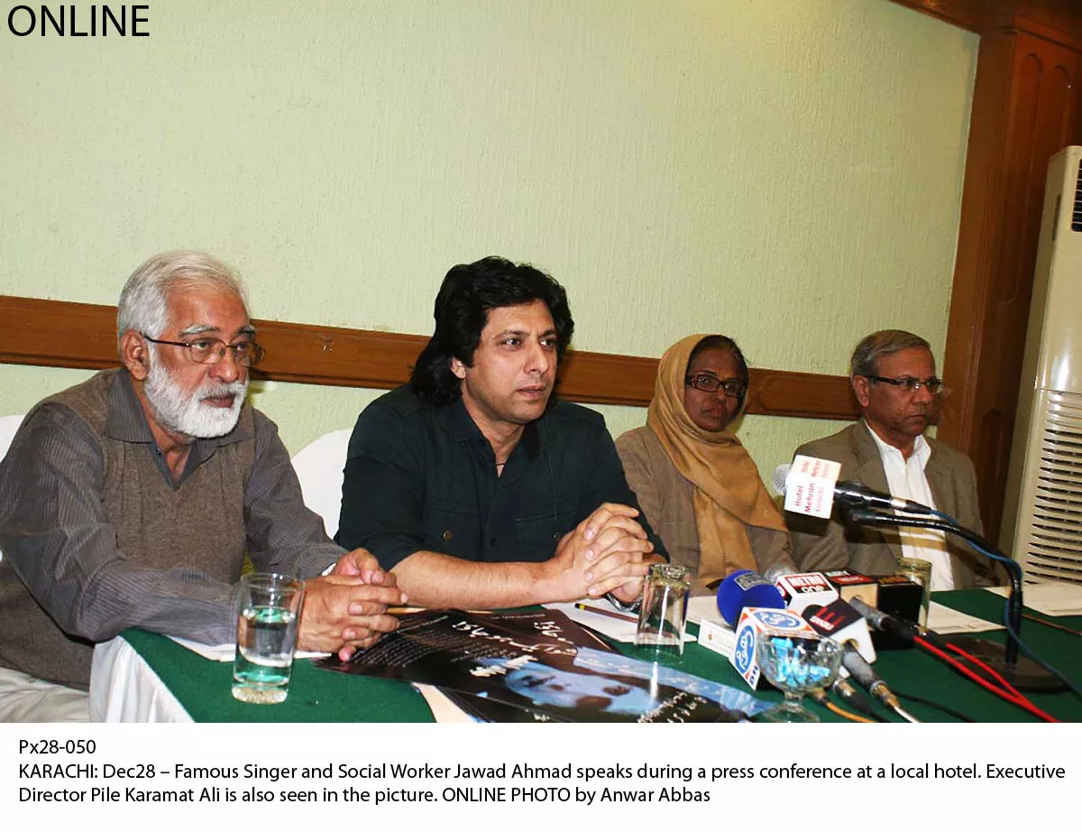 singer and social worker jawad ahmad speaks during a press conference at a local hotel on friday photo onine singer and social worker jawad ahmad speaks during a press conference at a local hotel on friday photo onine