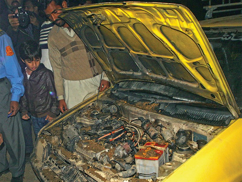 an explosion on kh e rahat turned out to be from faulty wiring in a taxi photo athar khan express