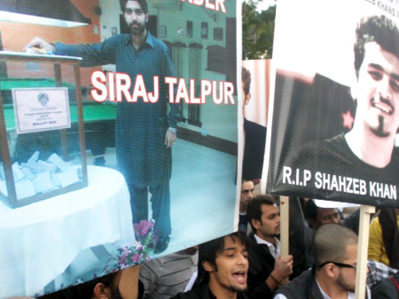 friends and family members of shahzeb khan organised a protest outside the press club on sunday december 30 photo express