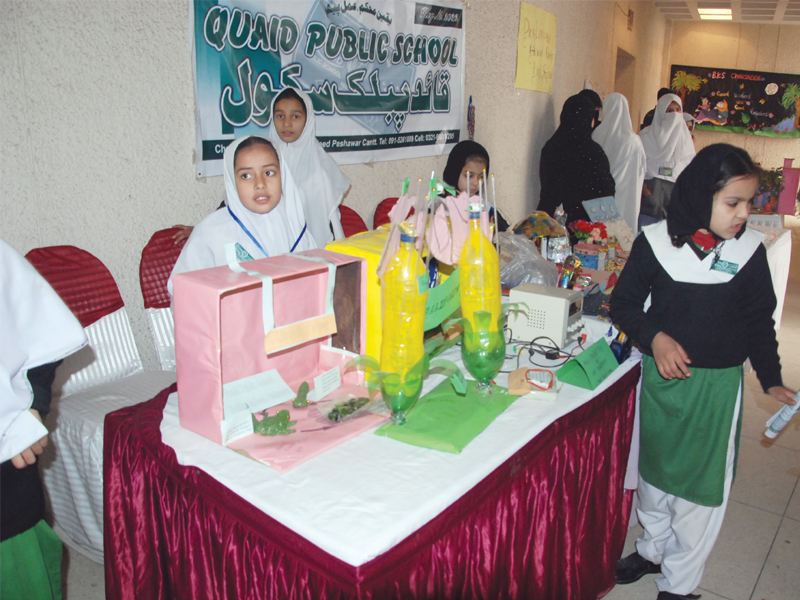 students display their science projects at the two day exhibition organised by the afaq photo muhammad iqbal expresss