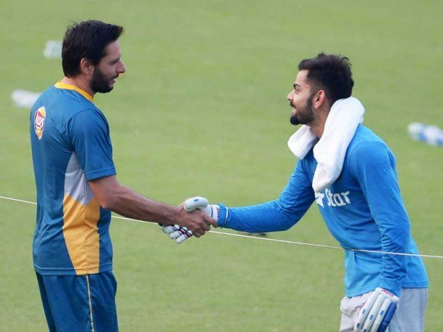 so we hear that virat kohli and the indian cricket team gifted shahid afridi a jersey as a farewell gift on his retirement photo afp