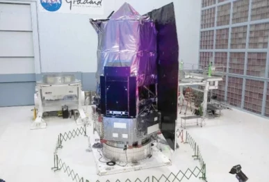the nancy grace roman space telescope is displayed at nasa s goddard space flight center in greenbelt maryland photo afp
