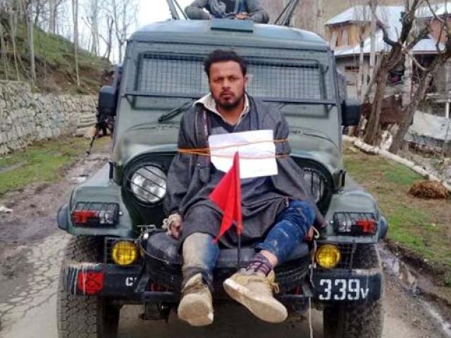 using a civilian as a human shield and curbing freedom of expression clearly india doesn t care about kashmir
