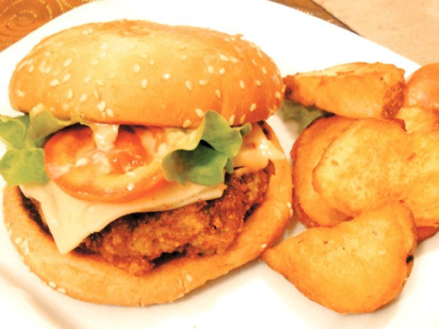the crunch of the shrimp and veggies all packed in a burger patty