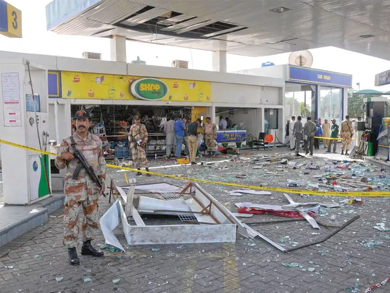 the gas station on khayaban e ittehad in dha where a blast injured eight people on monday photo express the gas station on khayaban e ittehad in dha where a blast injured eight people on monday photo express