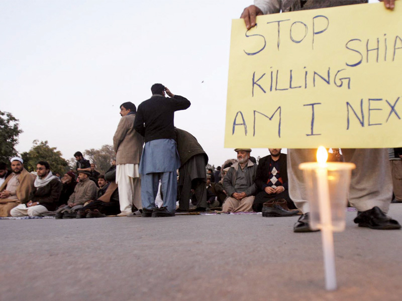 outcry demonstrations against sectarian killings continue as protesters staged a sit in in front of the governor house on sunday photo inp