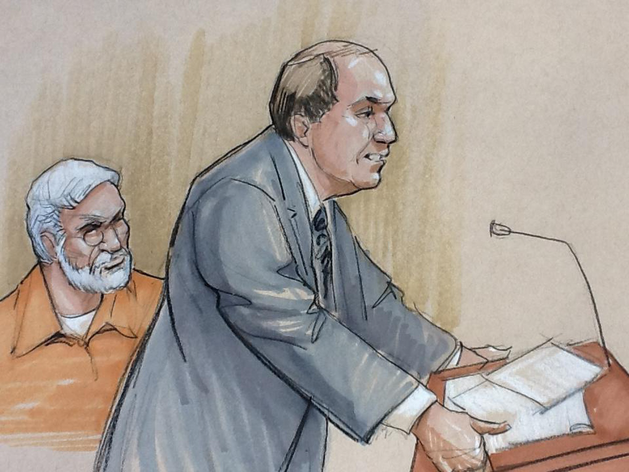 a courtroom artist 039 s sketch shows tahawwur rana l looking on with his lawyer patrick blegen during a sentencing hearing in federal court in chicago illinois january 17 2013 photo reuters