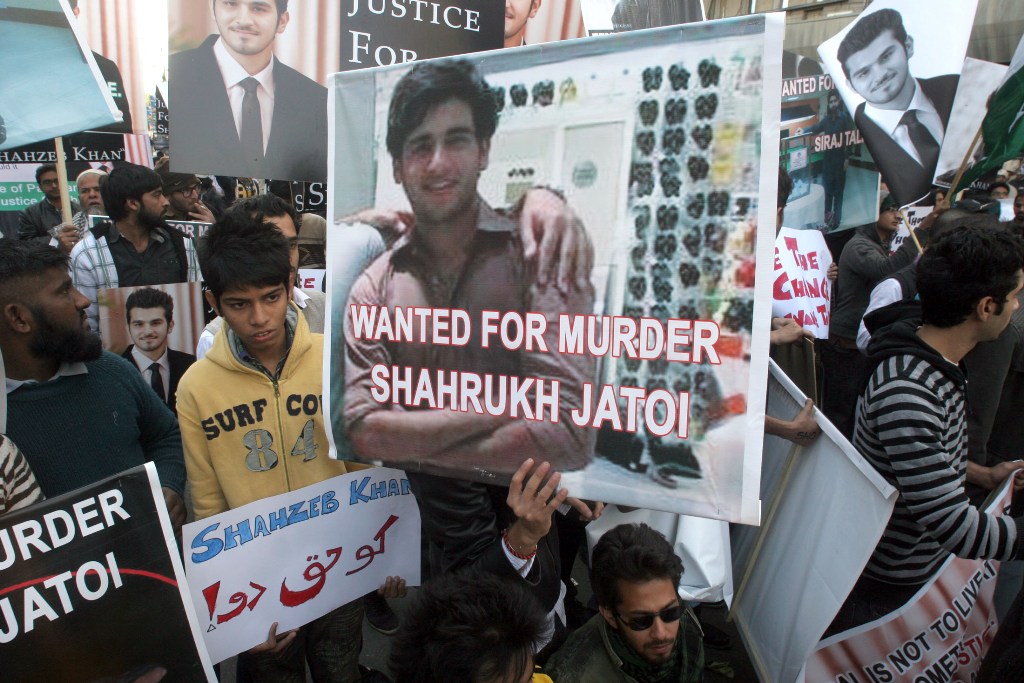 a poster with the picture of shahrukh jatoi during a protest held against the killing of shahzeb khan photo athar khan the express tribune