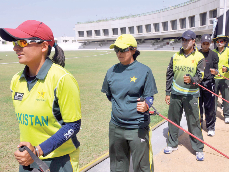 disregarding threats and disturbances due to protests the pakistan women s team braved rain and cold weather to prepare for the world cup photo file