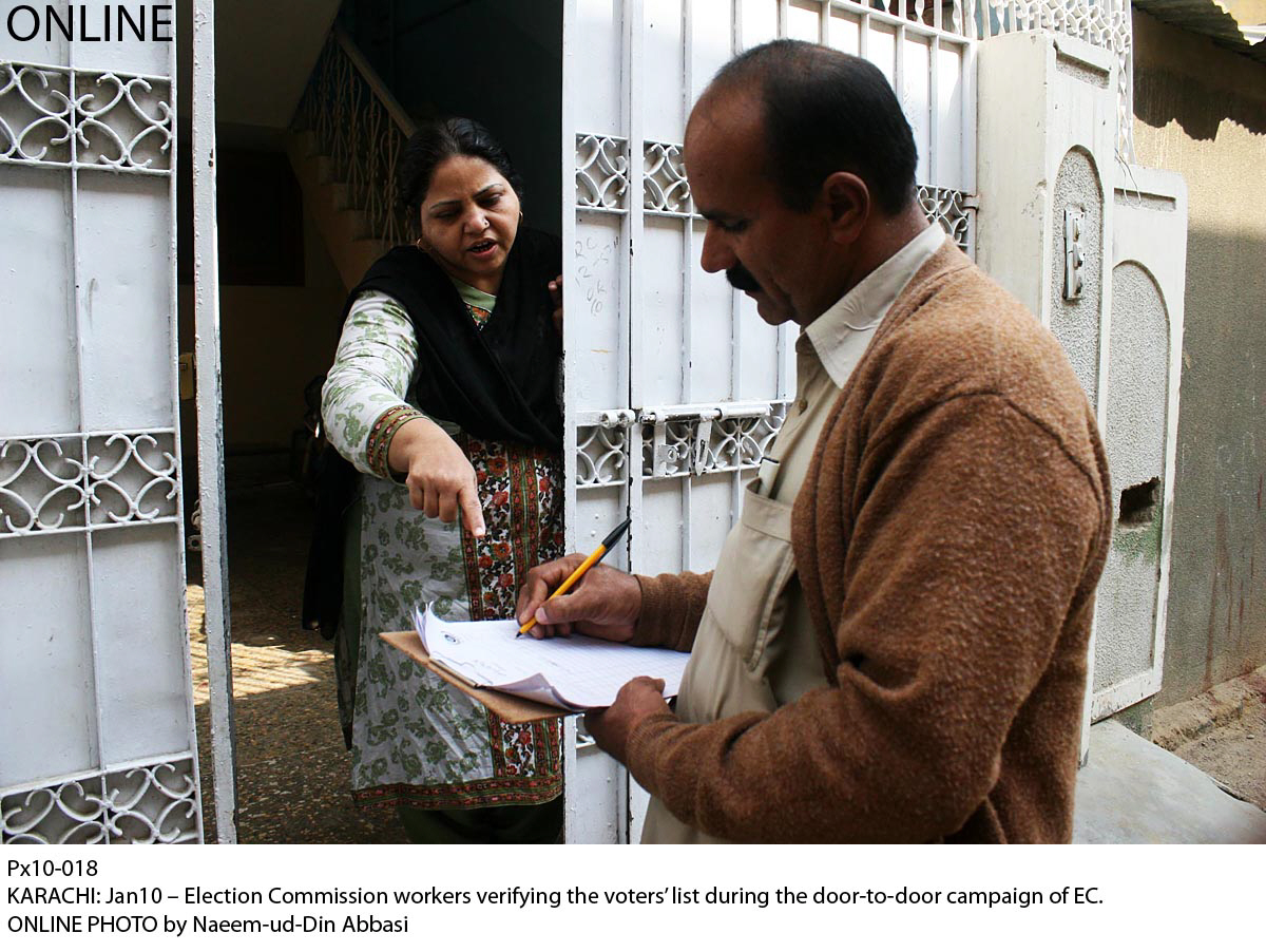 a worker of the election commission verifying a voter 039 s credentials during door to door campaign photo online file