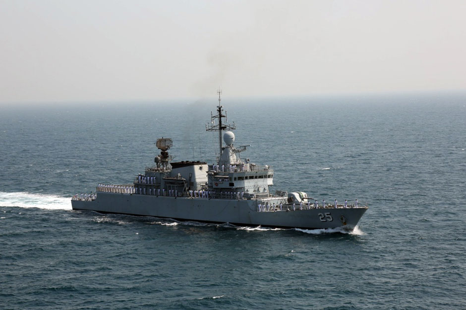 A warship during the fleet review phase of Aman-19.