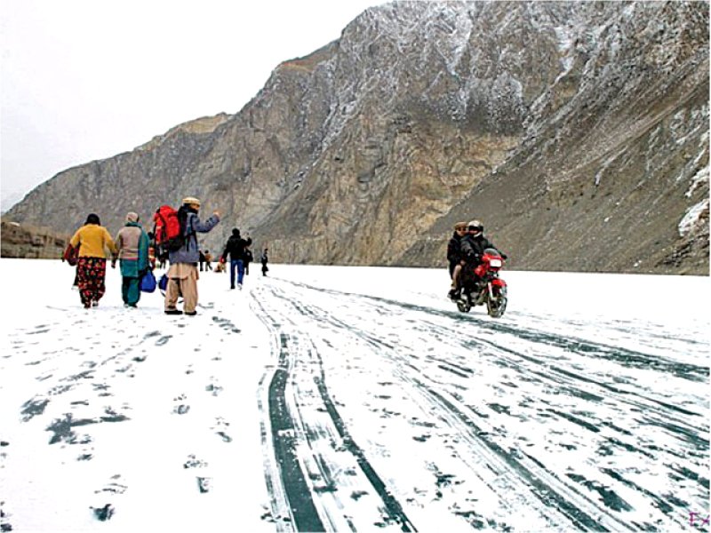 relief is underway for residents of gojal valley with the launch of a chopper service at the frozen attabad lake photo express