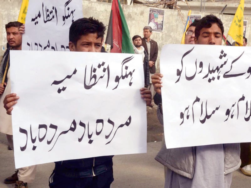 members of the shia community took to the streets in protest in both quetta and peshawar photo ppi