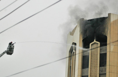 short circuit fire engulfs 7th floor of aiwan i iqbal