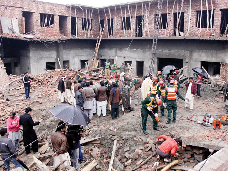 fifty rescuers evacuated the labourers trapped under the rubble