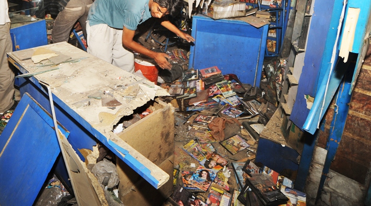 a file photo of a cd shop damaged in a blast in lahore photo express