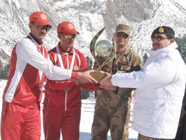 the inter services championship winner abbas second left was hailed as the fastest athlete in the country in the giant slalom events photo ski federation of pakistan the inter services championship winner abbas second left was hailed as the fastest athlete in the country in the giant slalom events photo ski federation of pakistan