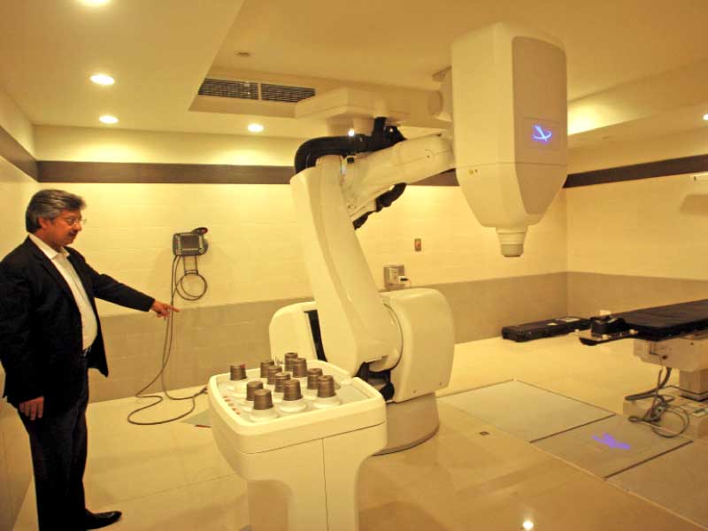 dr tariq mahmood the project director of cyberknife said that this machine destroys less than 1mm of healthy tissue as compared to radiotherapy that damages up to 20mm photo athar khan express