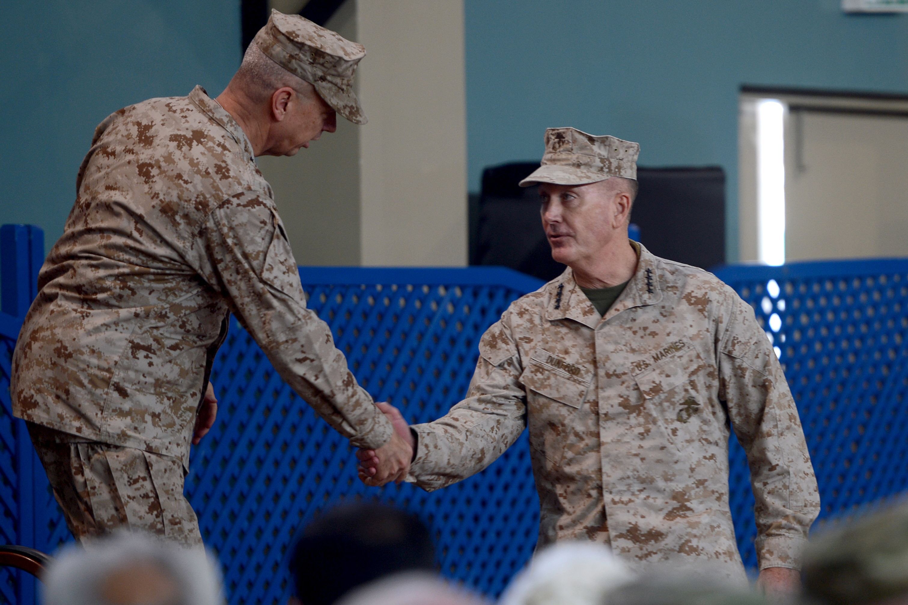 us general joseph f dunford during change of command ceremony at the isaf headquarters in kabul on february 10 2013 photo afp