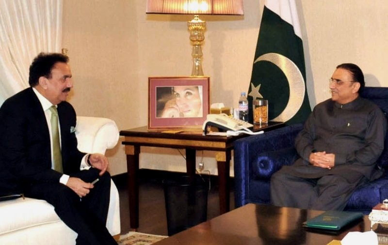 interior minister rehman malik also called on president zardari on sunday informing him on the overall law and order situation in the country photo inp