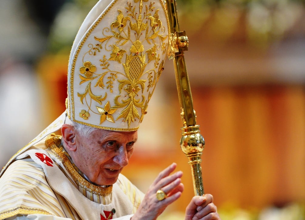 this file picture taken on january 6 2013 shows pope benedict xvi blessing faithful at the end of the epiphany mass in st peter 039 s basilica in vatican city photo afp