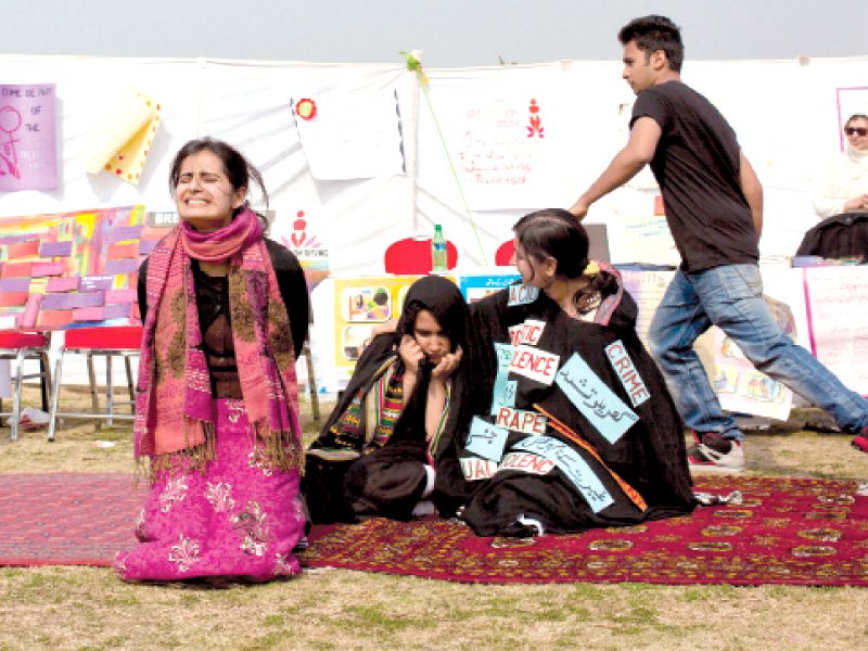 girl students act the part of the average female who is intimidated into submission even today photo myra iqbal express