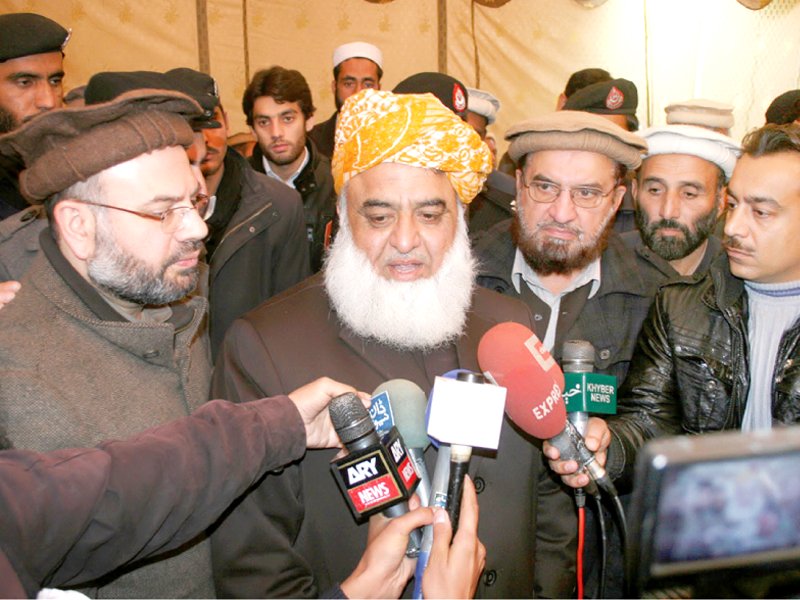 a file photo of jui f leader maulana fazlur rehman speaking to the media in peshawar photo nni
