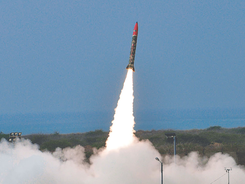 short range surface to surface ballistic missile haft ii abdali launched from an undisclosed location photo afp