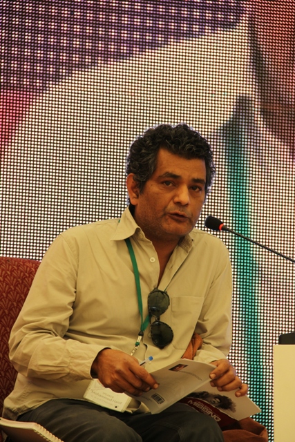 writer mohammed hanif during his session on day two of the karachi literature festival 2013 photo express