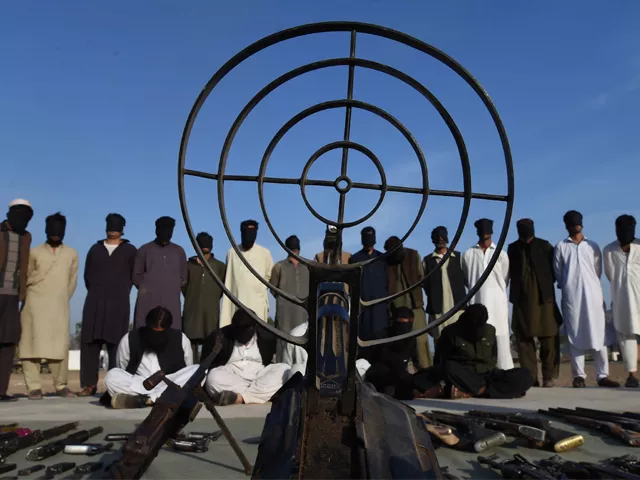 arrested suspected militants and their recovered weapons are presented to the media by pakistani paramilitary forces at a security compound in the jamrud area of the khyber agency tribal area on march 3 2017 during the ongoing military 039 operation radd ul fassad 039 photo afp arrested suspected militants and their recovered weapons are presented to the media by pakistani paramilitary forces at a security compound in the jamrud area of the khyber agency tribal area on march 3 2017 during the ongoing military 039 operation radd ul fassad 039 photo afp