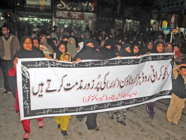various shia representative organisations called for a march to qissa khwani bazaar to protest the february 16 quetta blast photo muhammad iqbal express various shia representative organisations called for a march to qissa khwani bazaar to protest the february 16 quetta blast photo muhammad iqbal express