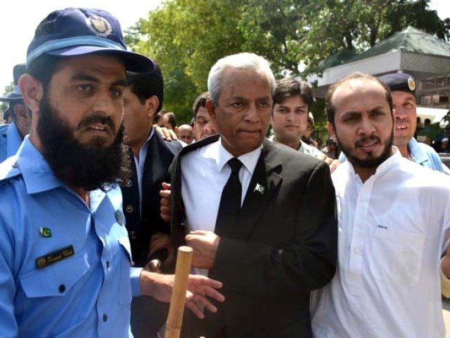 pakistan muslim league nawaz leader nehal hashmi outside supreme court islamabad photo inp
