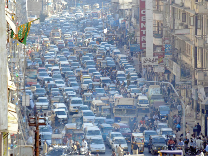 due to narrow lanes traffic jams are a regular feature in saddar lately several residents have complained of people holding them at gunpoint to steal their cellphones and other valuables photo file