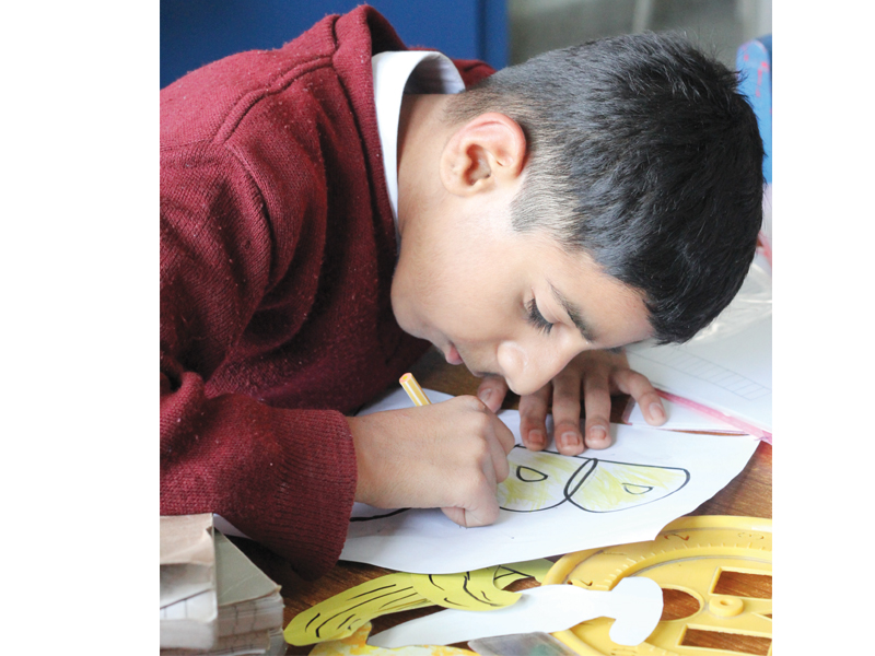 the institute s students are hard workers during class shabbir colours a picture of fruits photo ayesha mir express