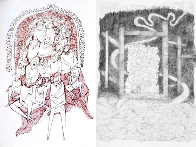 the exhibit titled metamorphosis features 23 ink drawings and 21 sculptures the exhibit titled metamorphosis features 23 ink drawings and 21 sculptures