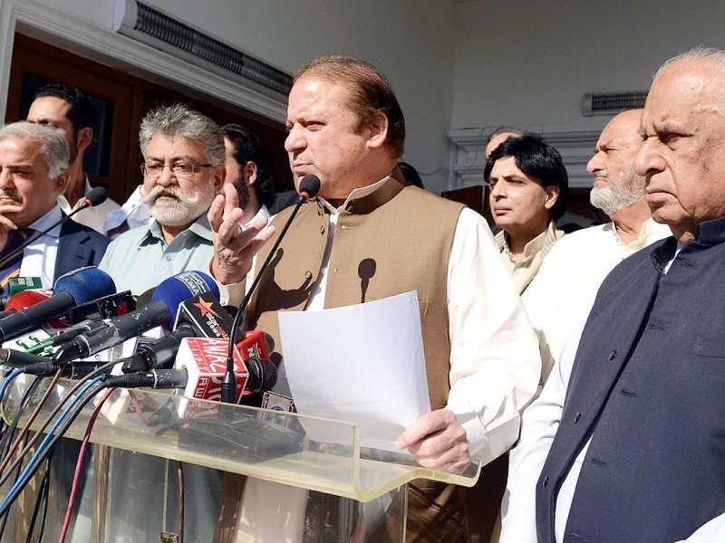 nawaz sharif and pir pagara talk to the media after a meeting in karachi photo inp