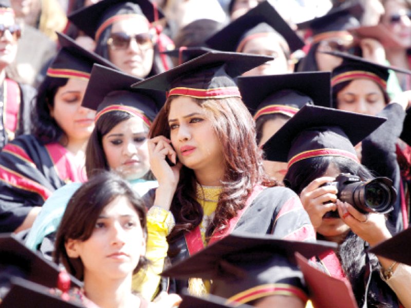 as many as 355 girls received bachelor s diplomas and 295 masters and mphil diplomas photo shafiq malik express