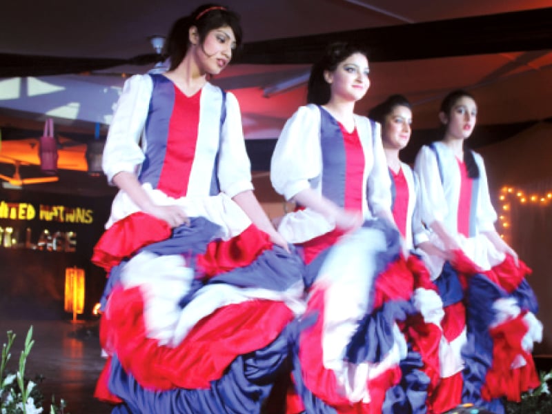 girls dance to french music at the cultural show photo waqas naeem express