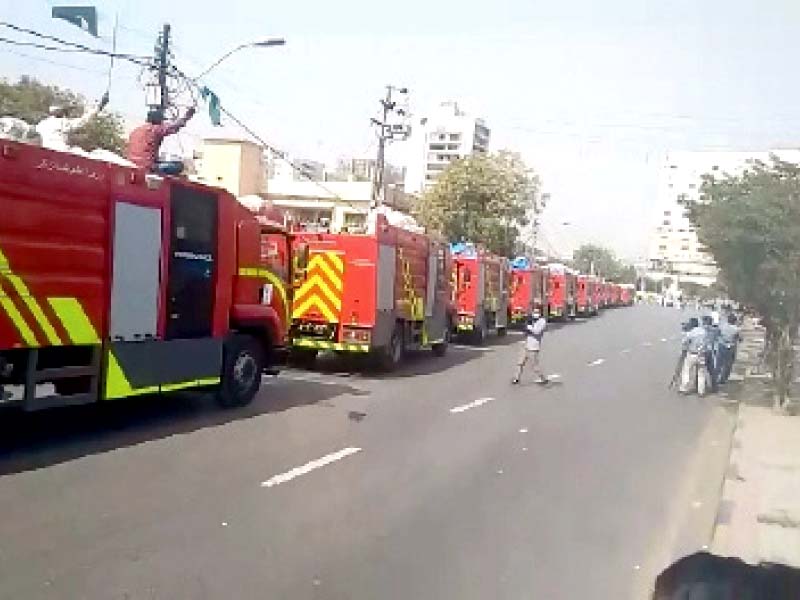 fire tenders recently procured from china being driven in karachi during a flag march photo express