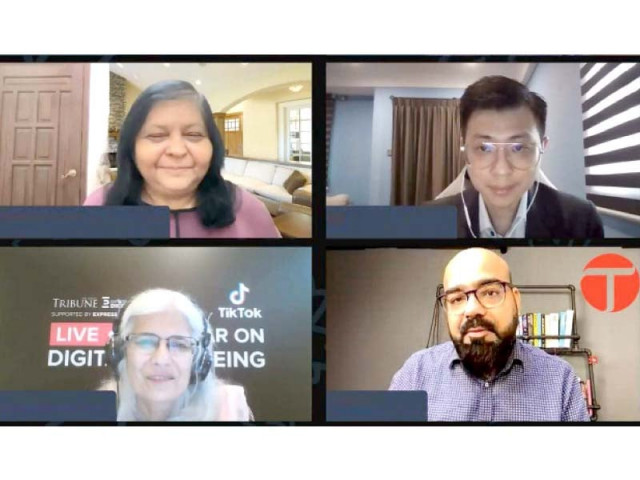 tiktok s jamin tan influencer junaid akram and katalyst labs founder and ceo jehan ara discuss safe practices on digital platforms at a session moderated by senior journalist afia salam photo express
