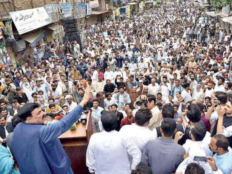 interior minister sheikh rashid addresses a rally at lal haveli photo app