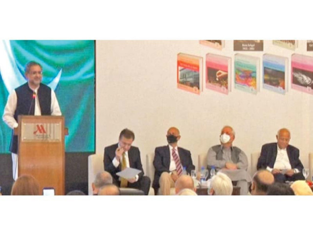 former prime minister shahid khaqan abbasi speaks at the launching ceremony of analyst ikram sehgal s book while senator mushahid hussain syed air marshal retd masood akhtar and others are on the stage photo express former prime minister shahid khaqan abbasi speaks at the launching ceremony of analyst ikram sehgal s book while senator mushahid hussain syed air marshal retd masood akhtar and others are on the stage photo express