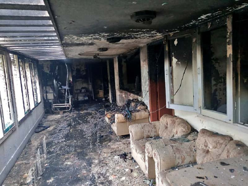 furniture and fixture of the house of forensic professor dr farhat mirza lies charred after a fire that claimed his life along with four other people photo express