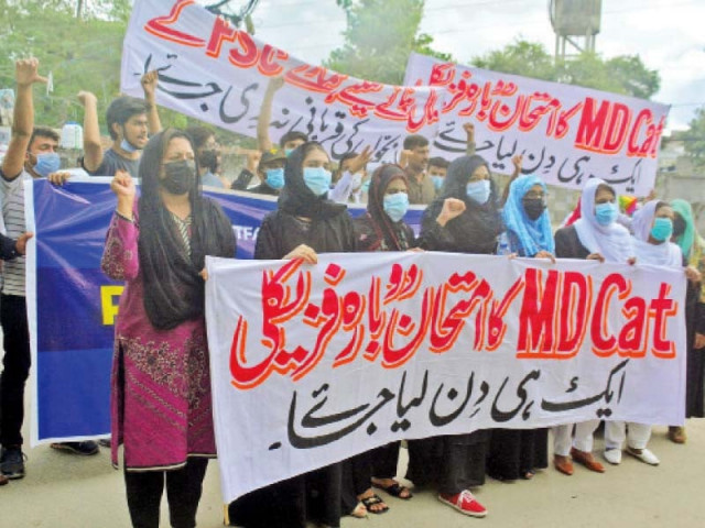 medical aspirants demand holding fresh mdcat examination on the same day across the country photo express medical aspirants demand holding fresh mdcat examination on the same day across the country photo express