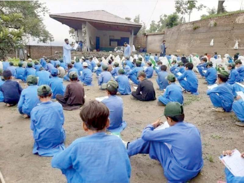government primary school mathar students in khyber pakhtunkhwa s dir upper district have attended classes under the open sky ever since the school building was damaged in the 2015 earthquake photo express file