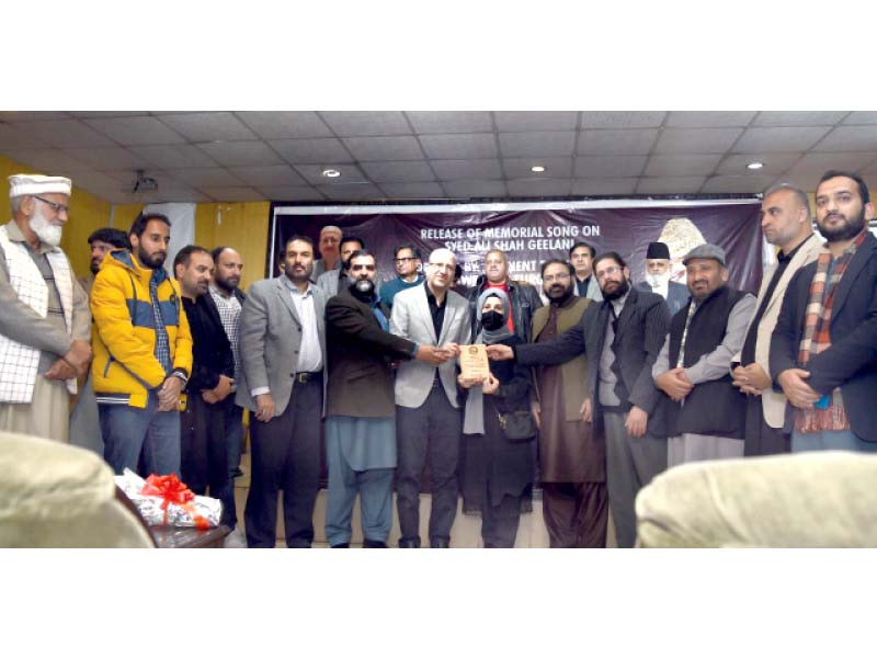 a ceremony was held at the national press club for the official release of turgay evren s song in memory of late syed ali shah geelani s struggles photo express