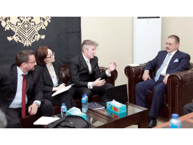 sindh transport minister sharjeel memon holds meeting with adb and afd delegation photo express