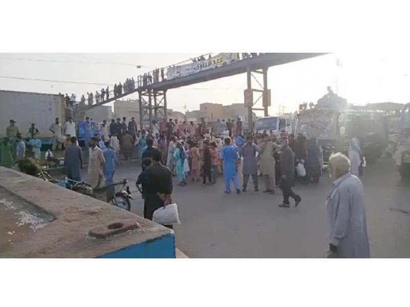 people protest on the mauripur road against power outages in the locality photo express