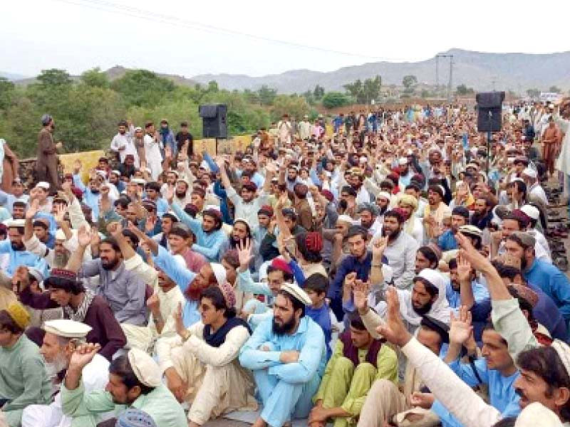 tribesmen gather at edak in north waziristan to protest against lawlessness photo express